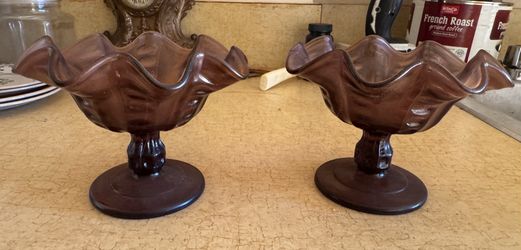 Vintage Amethyst Glass Pedestal Compotes (2)