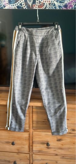 Gray Plaid Pants with Side Stripe