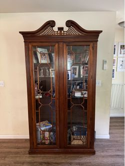 Solid Wood Lighted Glass Display Cabinet – $80