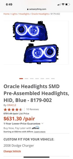 Dodge Charger Blue LED Halo Headlight Assembly (HID) 05-10