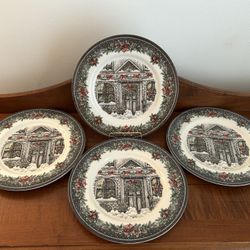 Set of 4 Royal Stafford Christmas Home Dinner Plates - just over 11” diameter, excellent condition