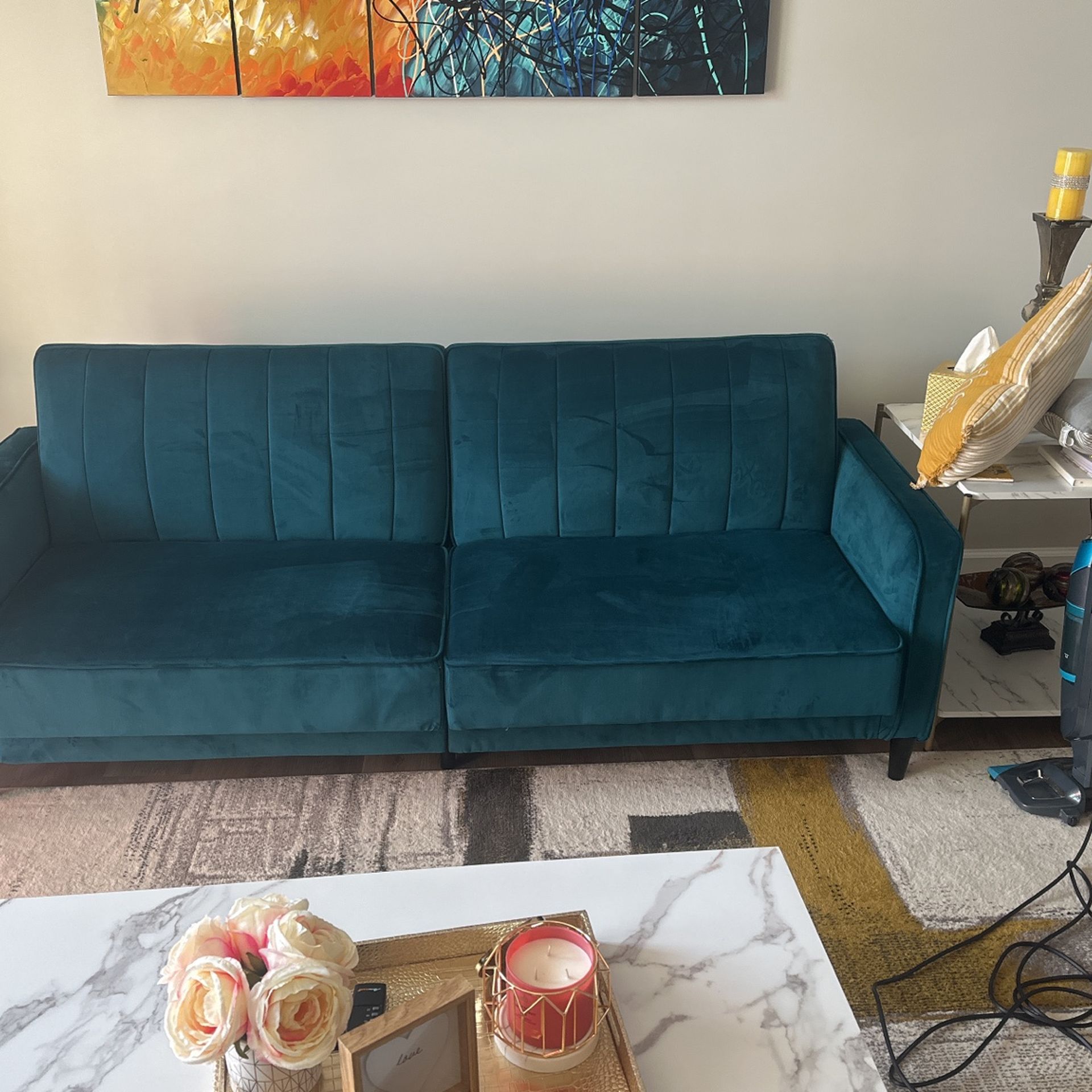 Turquoise Suede Futon
