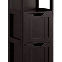 Bathroom Floor Cabinet, Wooden Storage Cabinet with 2 Drawers and 1 Shelf, Multifunctional Side Organizer Rack Stand Table, D11.8xW11.8xH35 Inches Esp