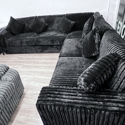 News Black 🖤  Corduroy Sectional Sofa – $0 Down Financing Available ⭐️