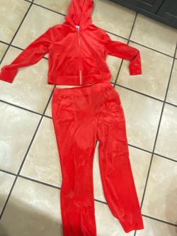 Red Velour Tracksuit Set Hoodie and Pants