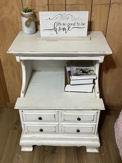 Vintage Distressed White Nightstand