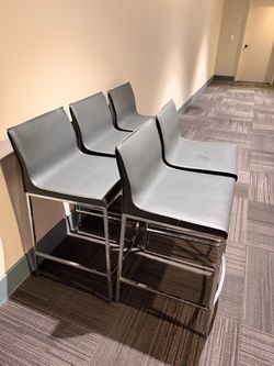 Set of 5 Modern Chrome Bar Stools / Counter Stools – Slate Gray