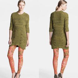 NWT $605 McQ By Alexander McQueen Green Ribbec Sweater Tunic M
