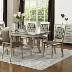 Brand New Silver & Grey 7pc Formal Dining Table Set