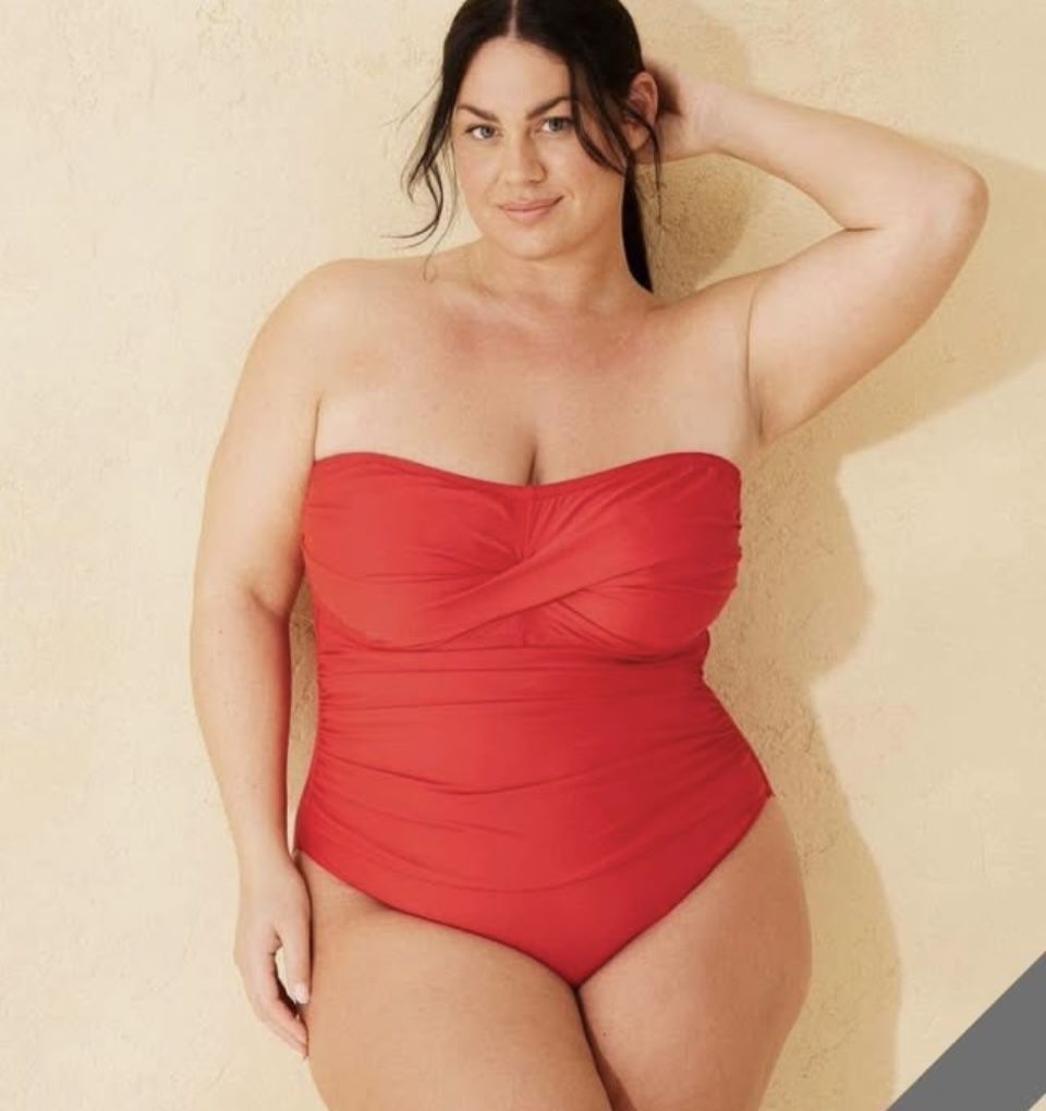 Women's Twist-Front Shirred Full Coverage Bandeau Tummy Control, Shade & Shore, New! Size 16