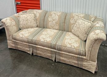 Traditional Damask Upholdstered Sofa with Rolled Arms