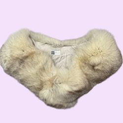 Vintage SAGA FOX Genuine Fox Fur Trim Collar Shawl Stole - Cream & Natural Tones