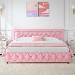 Pink leather Diamond tilted bed FULL