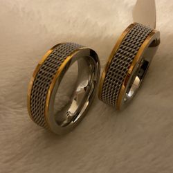 2 Tone Mesh Stainless Steel Bands( Rings)…Sizes 5,6…Solid Bands