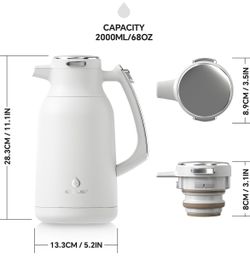 IDEUS 68 oz Stainless Steel Thermal Coffee Carafe, Double Wall Insulated Vacuum Flask, Water Coffee and Beverage Dispenser, 12 Hour Heat 24 Hour Cold 