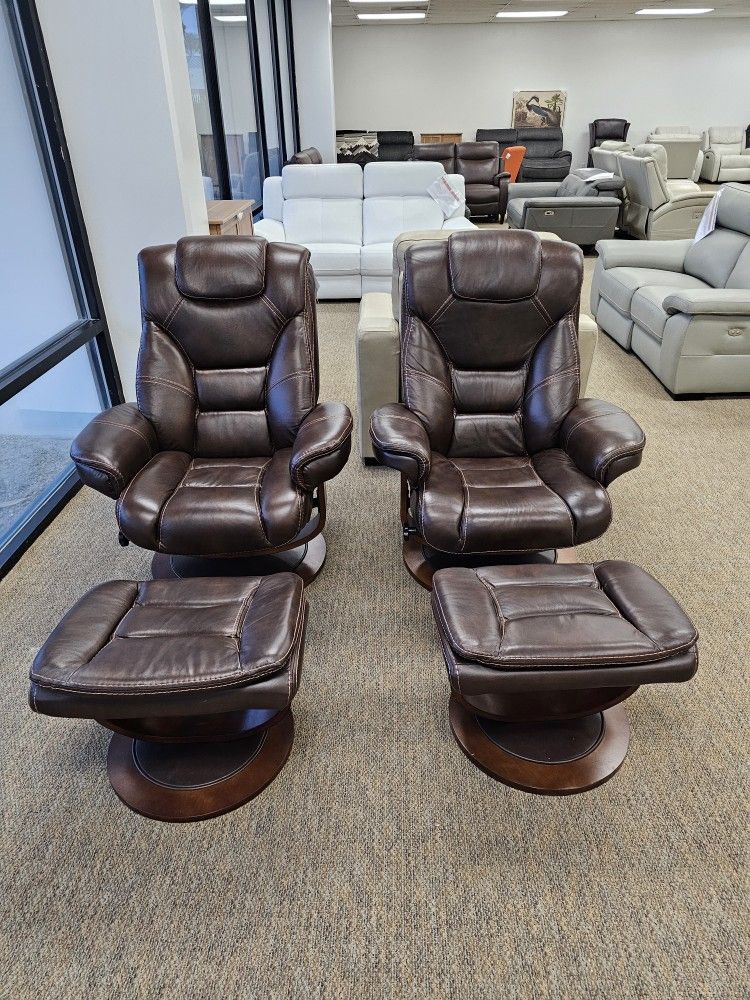 Leather swivel chair with ottoman - Faringdon 
