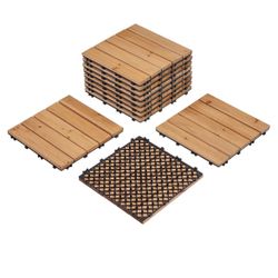 11PCS Interlocking Deck Tiles Outdoor Patio Floor,Natural Wood