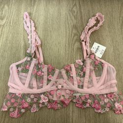 Brand New Anthropologie Pink Floral Bra/Bralette XS,
