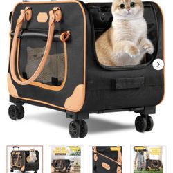Nakyma Large Cat Carrier with Wheels, Rolling Cat Carrier, 24"x 13.8"x 15.4" 