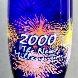 2 Vintage Libbey Cobalt Blue 2000 Millennium Y2K Champagne Flutes 