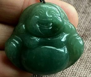 Burmese icy type A jadeite jade pendant lucky happy Buddha.