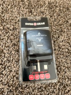 SwissGear Grounded UK Travel Adapter Plug w/ USB Port, Universal to UK