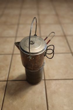 DIY Small Firepit, grill with a Coffee Kettle, 2 Coffee Cups, Charcoal, 4 Tea Light Candles