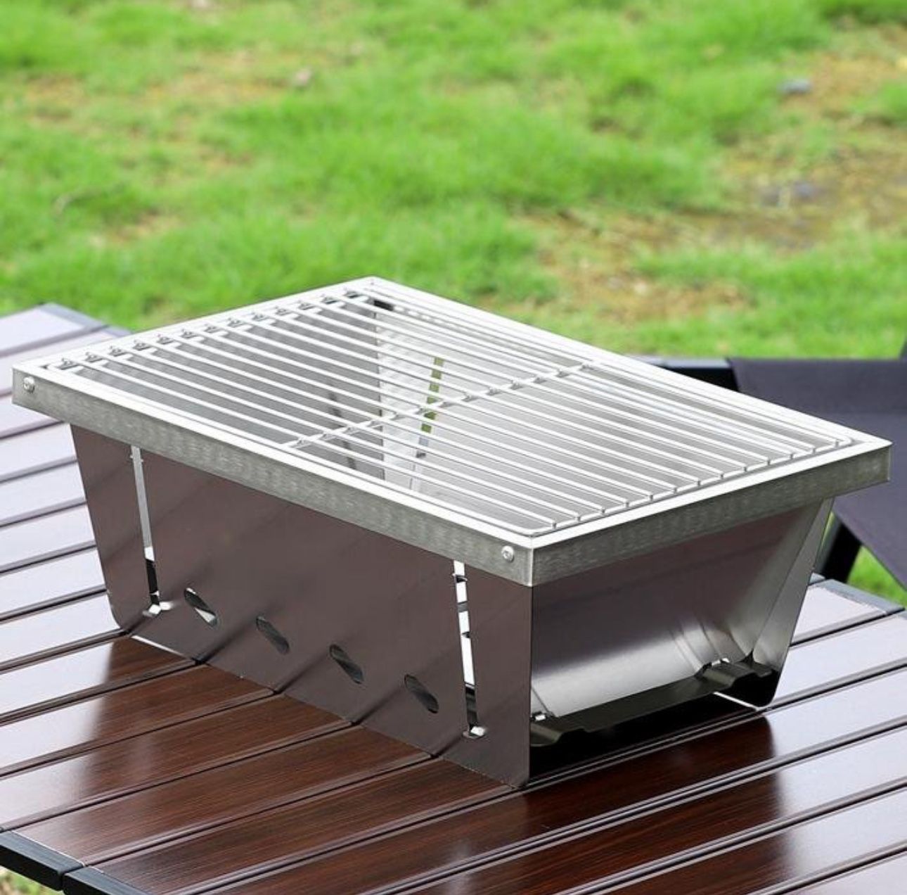 Brand New Foldable Stainless Steel BBQ Grill Portable Charcoal Stove Camping Tailgating Picnic Beach Travel Outdoor