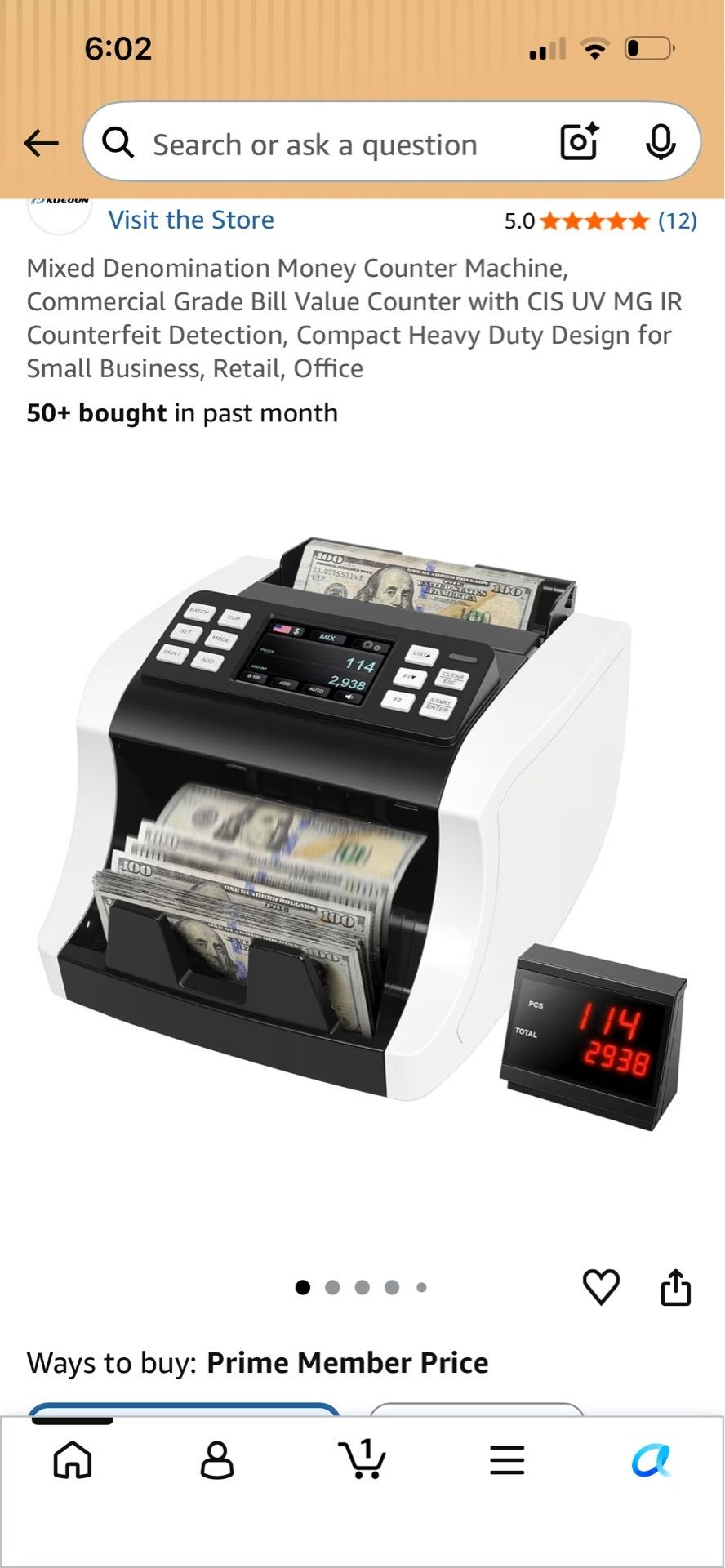 Mixed Denomination Money Counter Machine, Commercial Grade Bill Value Counter with CIS UV MG IR Counterfeit Detection, Compact Heavy Duty Design for S