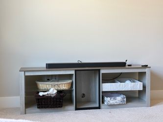 TV Stand / Entertainment Console – Gray Wood Finish – Excellent Condition
