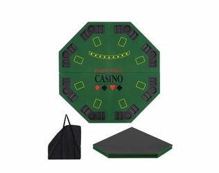 8 Player Foldable Holdem Poker Table Topper with Carrying Bag-Green