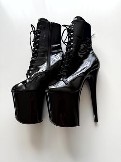 New Pleaser Flamingo-1020 Black Patent Ankle Boots - Size 8