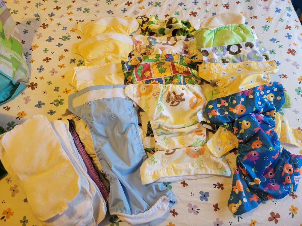 Reusable Diapers Lot Of 13 And Reusable Insert Pads