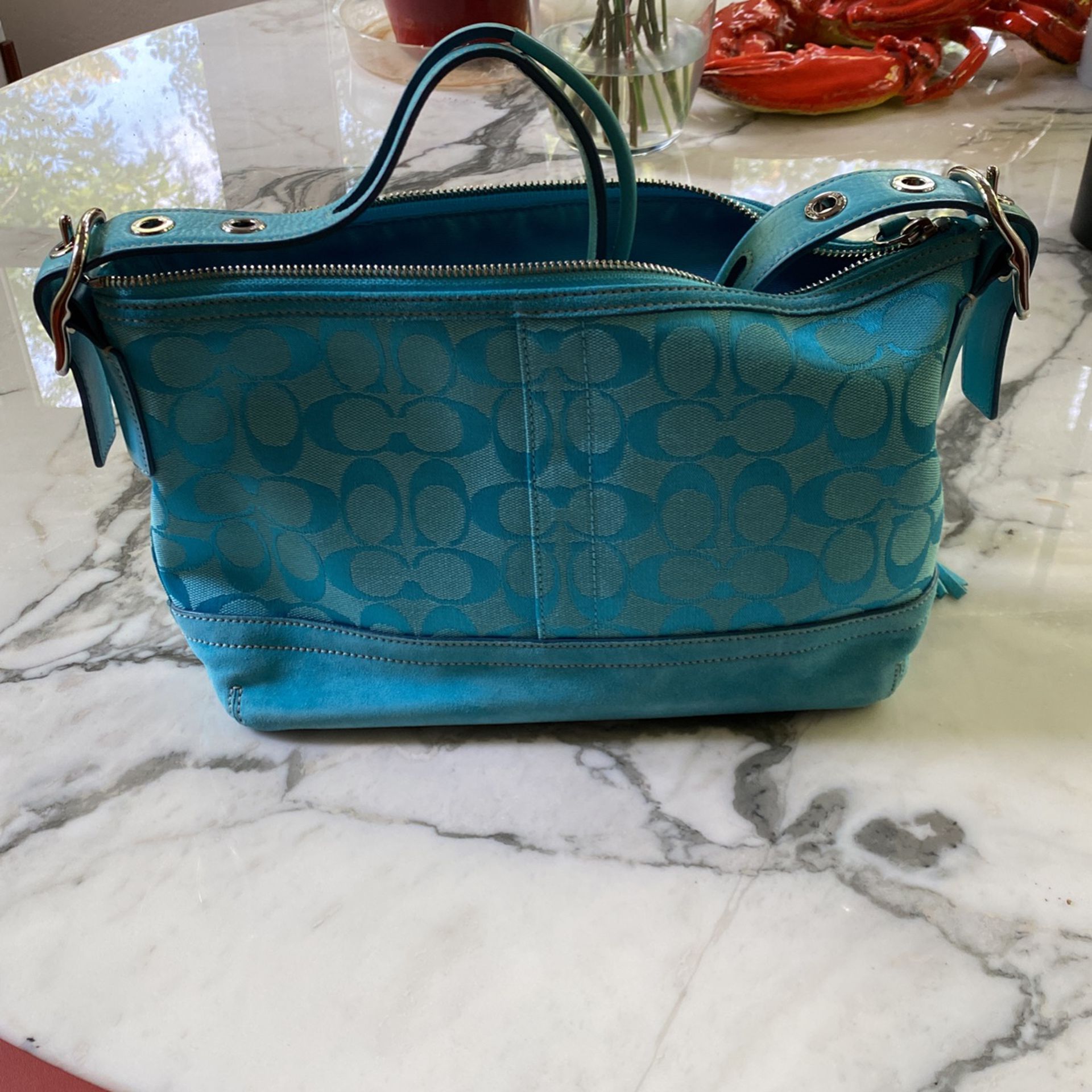 Coach SoHo East West Turquoise Jacquard Suede Demi Shoulder Bag Y2K Style New Never Carried 