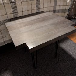 Solid Maple Wood Top Side Table With Metal Legs 