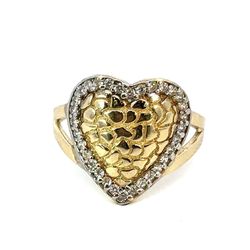 Woman’s Ladies 14k Yellow Gold Nugget Heart Ring CZ Accents Size 7.5 GP3120165
