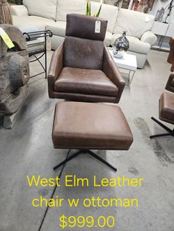 West Elm Leather Swivel Chair with Ottoman We are located at 2811 East Bell road. Another Time Around Furniture.