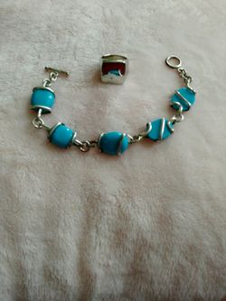 Stainless steel Turquoise Bracelet + Ring