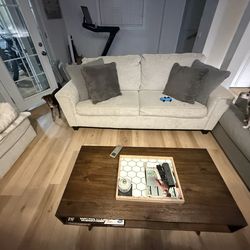 Pull out couch with coffee table.