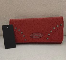Ed Hardy Red embossed skull and heart Wallet