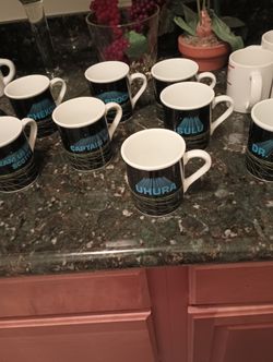 Star Trek Coffee Cups All Their Names Are On The Cups Each One