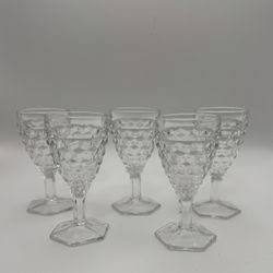 5 Vintage Fostoria American Cubist Cordial Wine Glasses - 4.5” tall