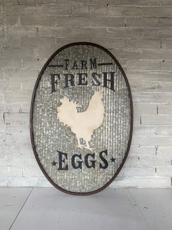 Oval farm fresh eggs metal sign