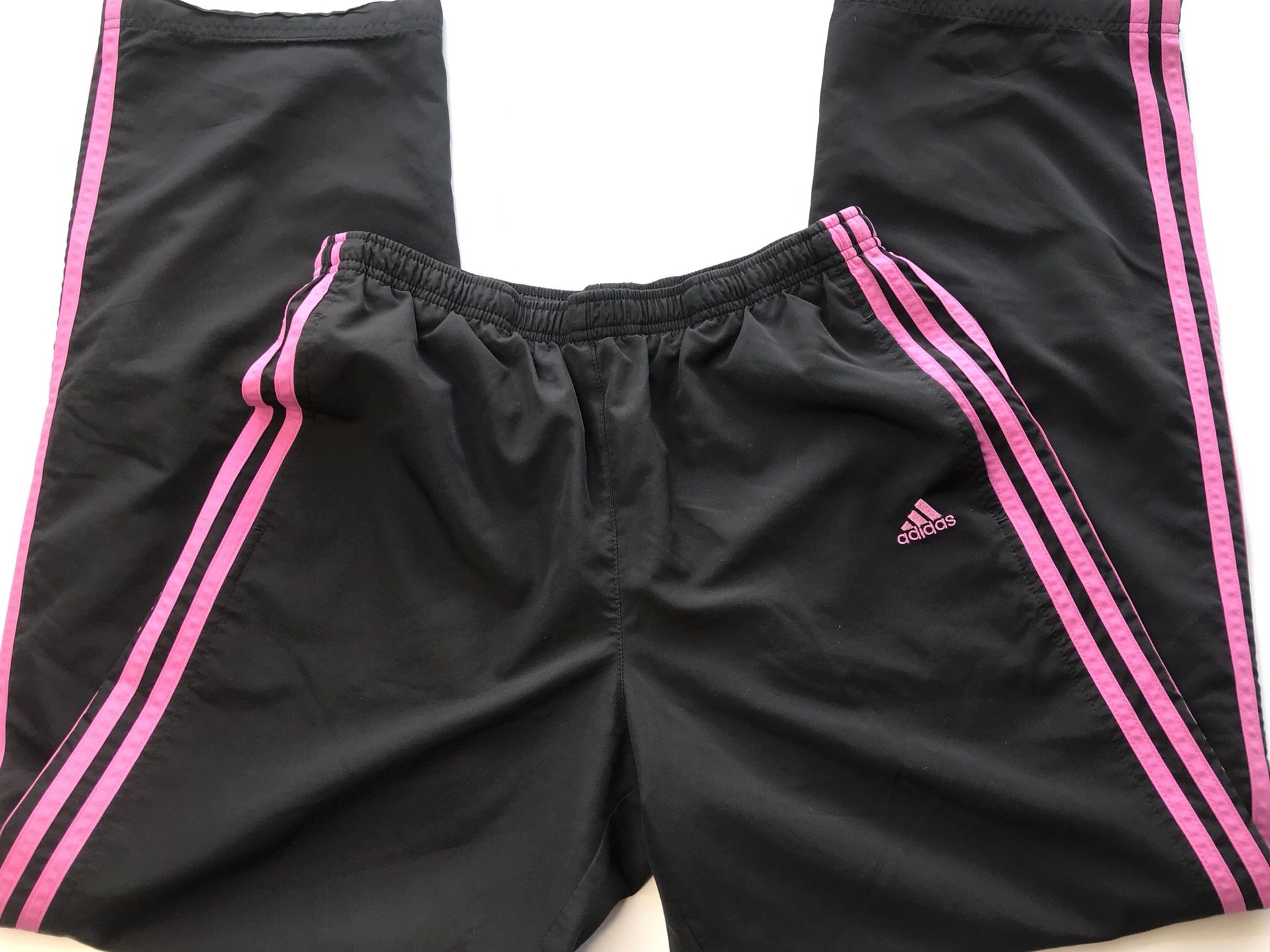 Womens Adidas Track Jogging Windbreaker Pants Black And Pink Striped Size M