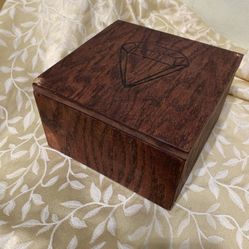 Wood Carving Diamond Box Jewelry, Organizer Box With Hinges Lid 7”x7”x4” H