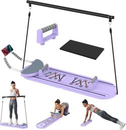 Pilates Reformer Kit, 5 in 1 Pilates Reformer Machine with LED Counter, Automatic Rebound Roller, Multifunction Exercise Board for Home Exercise