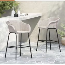 Outdoor Metal Wicker Barstool, Set Of 2 - Grey