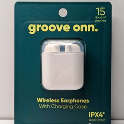 onn. Wireless Headphones With Charging Case, White, New