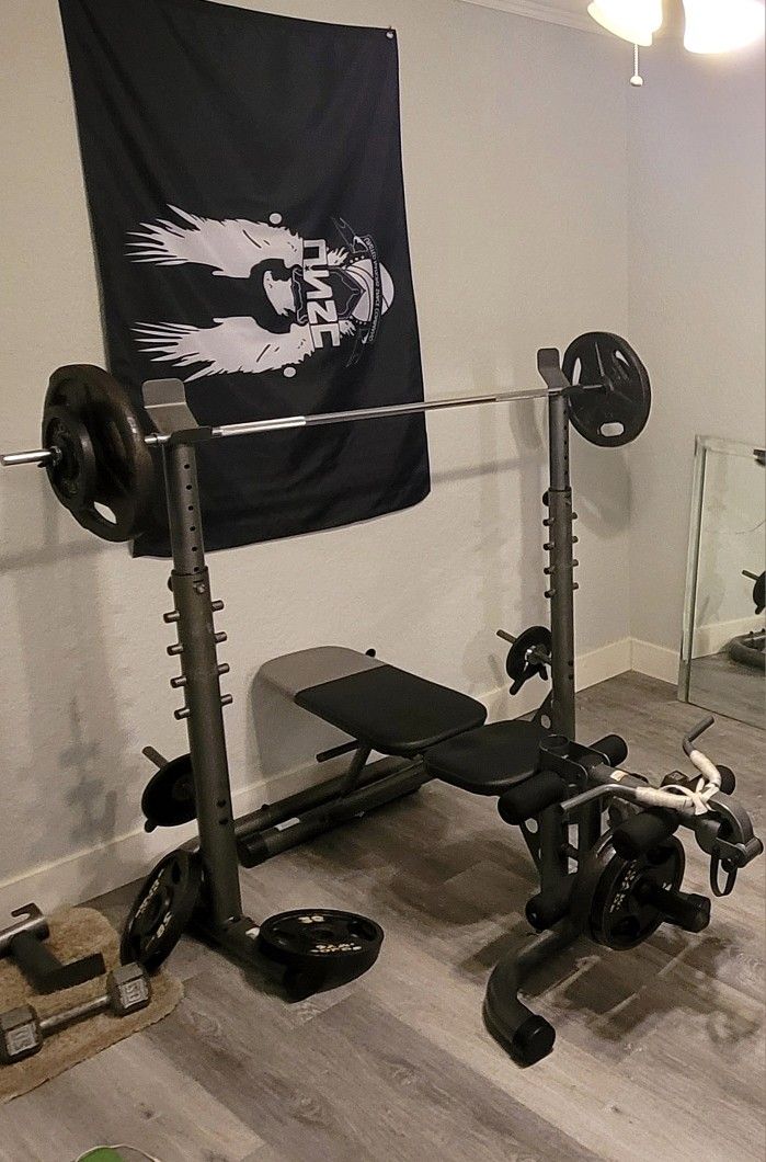 Olympic Gym Weights & Elliptical Machine + Bench