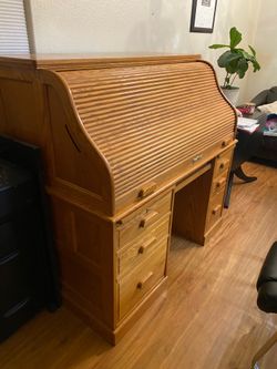 Solid Oak Roll Top Desk
